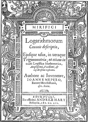 page de garde du livre de Neper (1614)